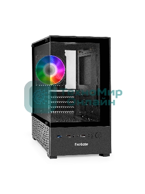 Компьютерный корпус Minitower ExeGate i3 SEA (mATX, БП 600NPX, 2*USB+1*USB 3.0, HD аудио, черный, 1 вент. 12см с RGB подсветкой, передняя и боковая панели - закаленное стекло)