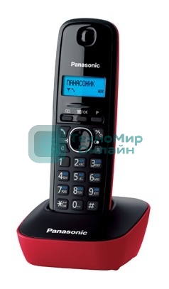 Телефон беспроводной (DECT) Panasonic KX-TG1611RUR (красный) АОН, Caller ID,12 мелодий звонка,подсветка дисплея,поиск трубки