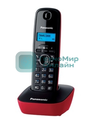 Телефон беспроводной (DECT) Panasonic KX-TG1611RUR (красный) АОН, Caller ID,12 мелодий звонка,подсветка дисплея,поиск трубки