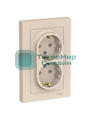 Розетка 2-м AtlasDesign с заземл. 16А в сборе беж. SchE ATN000224