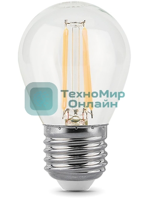 Лампа светодиодная филаментная Gauss 9Вт цок.: E27 шар 220B 4100K св. свеч. белый ней. G45 (упак.: 10 шт)