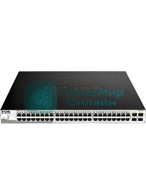 Коммутатор настраиваемый D-Link DGS-1210-52MPP/E2A PROJ WebSmart с 48 портами 10/100/1000Base-T и 4 портами 1000Base-X SFP (порты 1-48 с поддержкой PoE 802.3af/802.3at (30 Вт), PoE-бюджет 740 Вт)