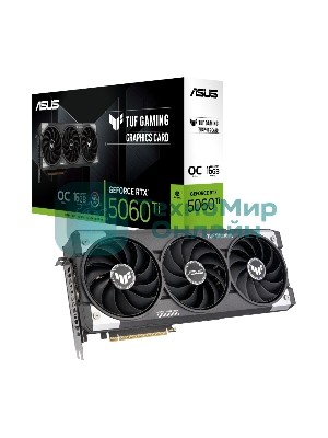 Видеокарта ASUS GeForce RTX 5060 TI TUF GAMING OC, NVIDIA RTX 5060 Ti, 16 ГБ GDDR7, 128 бит, PCI-e 5.0, 1xHDMI, 3xDP, 2632 МГц