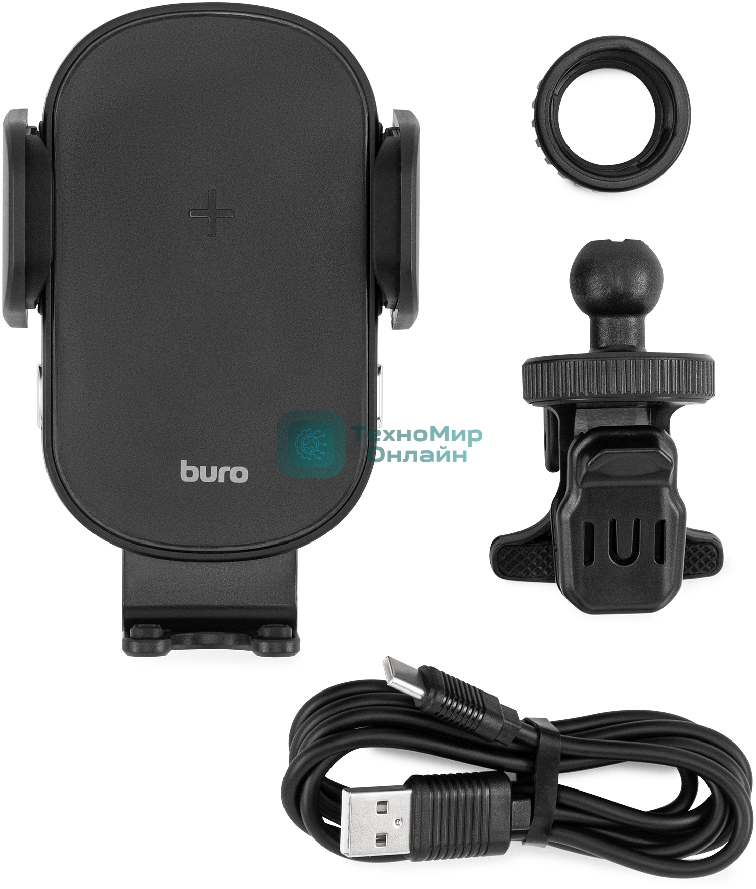 Автомобильное зарядное устройство Buro BUQC15 15W 2.5A (QI) USB-C универсальное черный