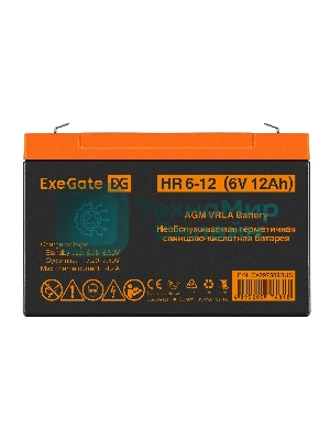 Аккумуляторная батарея ExeGate HR 6-12 (6V 12Ah, клеммы F2)