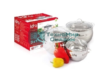 Набор посуды LARA LR02-86 Apple 6 предметов (кастрюли: 2.0 л, 3.6 л, 6.1 л)