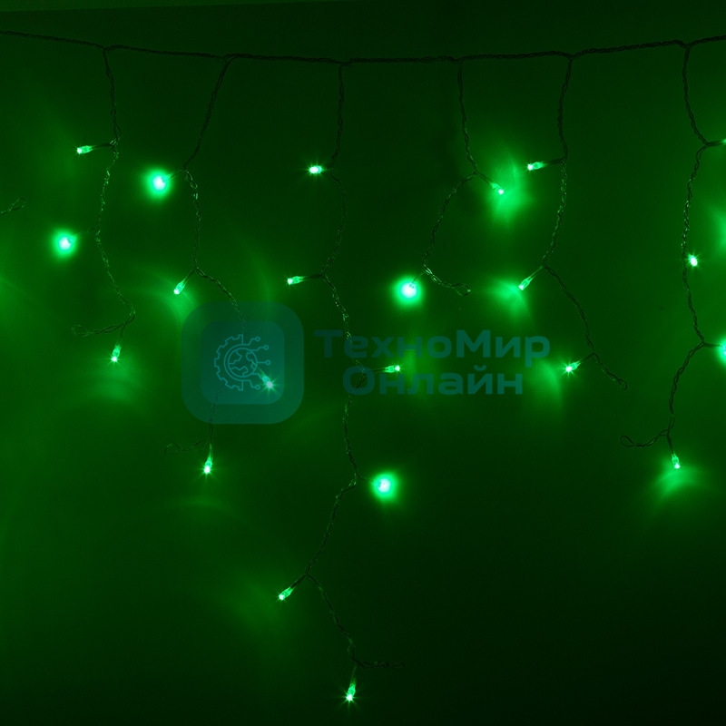 Гирлянда Neon-night Айсикл (бахрома) светодиодный, 2,4 х 0,6 м, прозрачный провод, 230 В, диоды зеленые, 88 LED