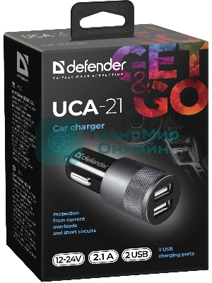 Зарядное устройство для авто Defender UCA-21 5V 2.1A