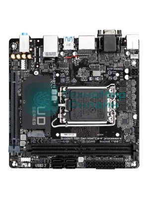 Материнская плата Gigabyte H610I, LGA 1700, Intel H610, 2xDDR5, 4xSATA, 1xM.2, 1xPCIe 4.0 x16, 1xHDMI, 1xVGA, 2xDP, 1x 1Gb LAN, 2xUSB-A 3.2 Gen 1, 4xUSB-A 2.0, 3x 3.5 мм, 7.1, Mini-ITX