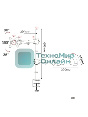 Кронштейн для монитора/ноутбука Cactus CS-VM-LH07-AL серебряный 13