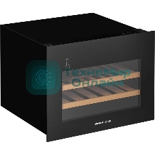 Винный шкаф Kuppersberg RBW 46, встраиваемый, High-Tech, объем 62 л, вместимость 28 бутылок, диапазон температуры 5-20 градусов, сенсорное открытие двери, 2 полки из бука, LCD дисплей, уровень шума 40 дБ, черный