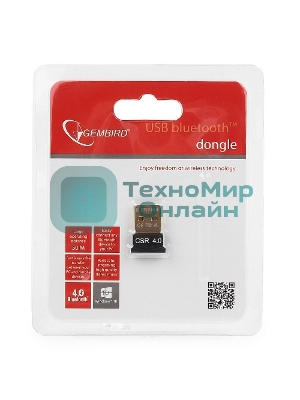 Адаптер Bluetooth Gembird, BTD-MINI5, ультратонкий корпус, v.4.0, 50 метров, до 24 Мбит/сек, USB