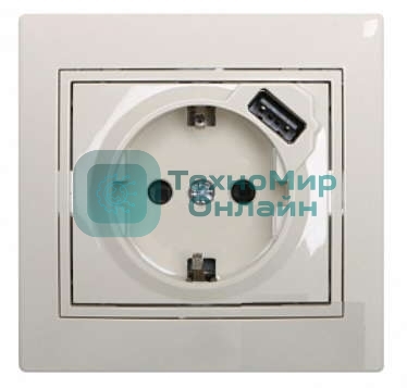 Розетка 1-м СП Мира 16А с з/к +USB крем. LEZARD 701-0303-181