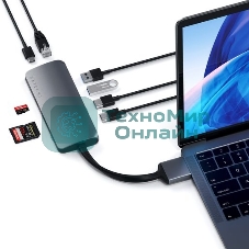 USB-концентратор Satechi Type-C Dual Multimedia Adapter для Macbook с двумя портами USB-C (2019/2018 MacBook Pro, 2018 MacBook Air and 2018 Mac Mini), серый космос