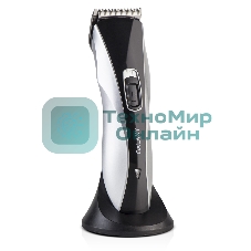 Набор для стрижки Galaxy Line GL 4155, черный с серебристым, лезвия из японской нержавеющей стали, индикатор работы и заряда, время непрерывной работы 45 мин, 4 насадки–расчески (3, 6, 9, 12 мм), эргономичный дизайн