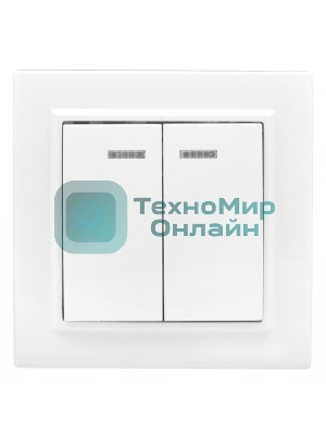 Выключатель 2-клавишный СП с индикатором,10А, белый EKF Basic Минск