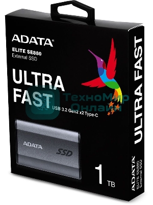 Внешний SSD ADATA Elite SE880, 1TB, USB 3.2 Gen 2x2 Type-C, R/W 2000/2000, серый