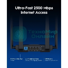 Маршрутизатор Cudy BE3600 2.5G Dual Band Wi-Fi 7 Mesh Router, Chipset Broadcom, 802.11be/ax/ac/a/b/g/n, 2882Mbps at 5GHz + 688Mbps at 2.4GHz, 1 x 2.5Gbps WAN Port, 4 x 10/100/1000Mbps Ports, 4 x 5dBi fixed antennas, WiFi router/AP/Repeater/WISP Mode, PPTP/L2TP/OpenVPN/WireGuard, MLO, MU-MIMO, Guest network, WPS, DDNS, IPv6, IPTV, WOL, WPA3, TR069/TR098/TR111/TR181, Cudy APP