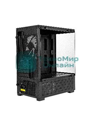 Компьютерный корпус Minitower ExeGate i3 SEA (mATX, БП 700NPX, 2*USB+1*USB 3.0, HD аудио, черный, 1 вент. 12см с RGB подсветкой, передняя и боковая панели - закаленное стекло)
