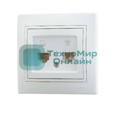 Розетка компьютерная + телеф. СП Мира RJ11 + RJ45 белый/белый LEZARD 701-0202-143
