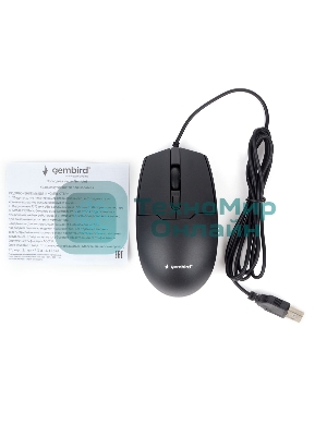 Мышь проводная Gembird MOP-430 черный, 1600 dpi, USB, кнопки - 4