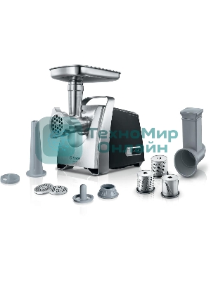 Мясорубка электрическая Bosch MFW68640 черный, 2200 Вт, 4.3 кг/мин, реверс, металлический лоток, насадки - 8