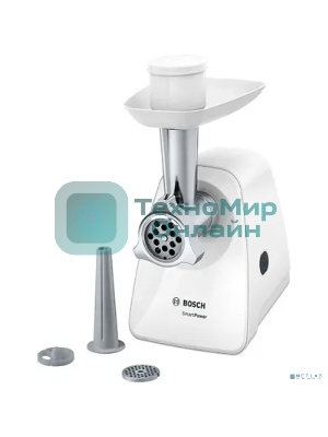 Мясорубка электрическая Bosch MFW2510W белый, 1500 Вт, 1.7 кг/мин, защита от перегрузки, насадки - 3
