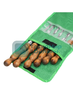 Набор шампуров угловых Palisad Camping 650 мм, с деревянной рукояткой, в чехле, 6 шт.