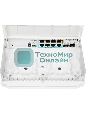 Коммутатор MikroTik netPower Lite 7R with 8 x Gigabit Ethernet ports (7 with Reverse POE-in, 1 with PoE-OUT), 2 x SFP+ cages, SwitchOS, outdoor enclosure, mounting kit (power supply NOT included)