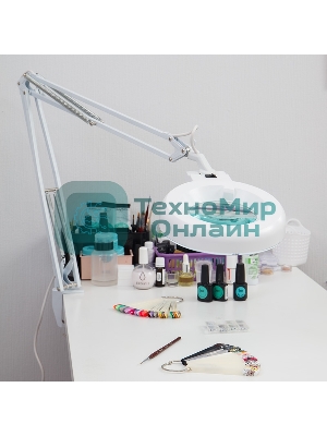 Лупа на струбцине круглая настольная Rexant 3Х с подсветкой, белая