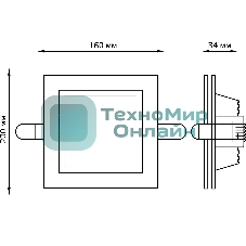 Светильник Glass кв 18W 1390lm 3000K 220-240V IP20 монт Ø155х155 200x200x30 с дек стек LED