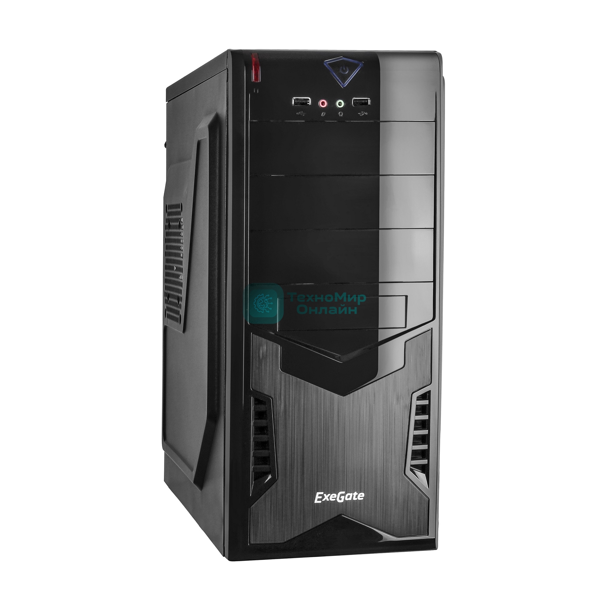 Компьютерный корпус Miditower ExeGate CP-601 Black, ATX, (CP450W, 80мм), 2хUSB, Audio