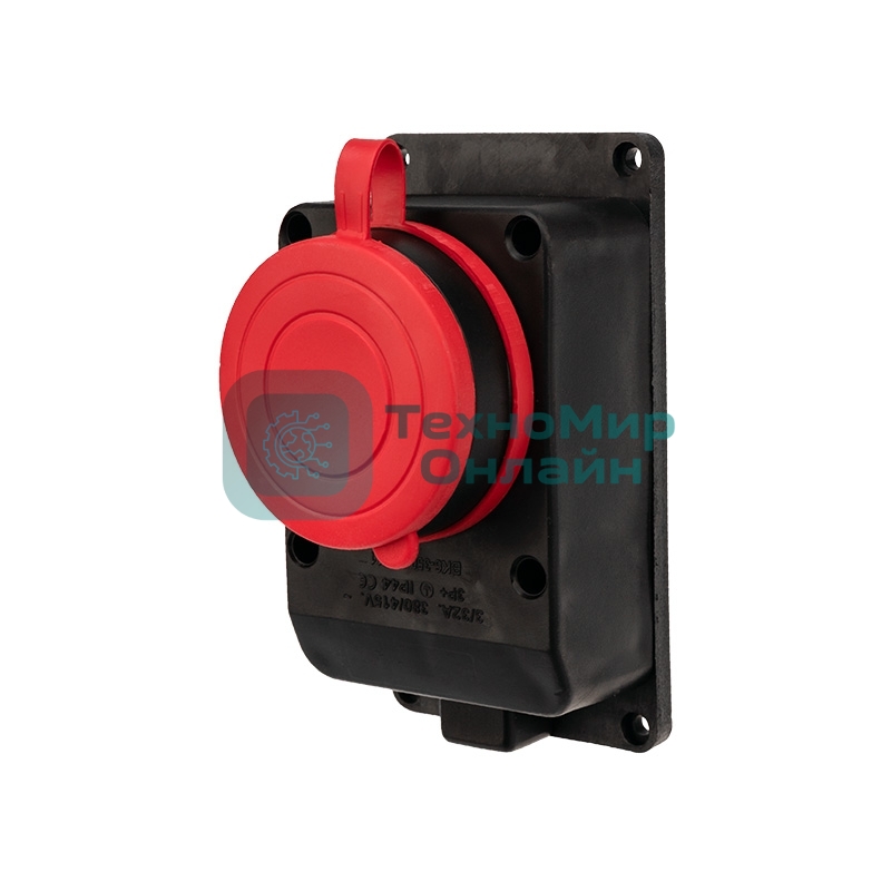 Розетка Rexant влагозащищенная настенная с крышкой, 3Р+РЕ, 32 А IP44 черная каучук