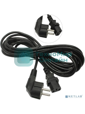 Кабель питания ExeGate Special PC-5S (Евровилка угловая Schuko->С13) 3*0.5, CCA, черный, 5м