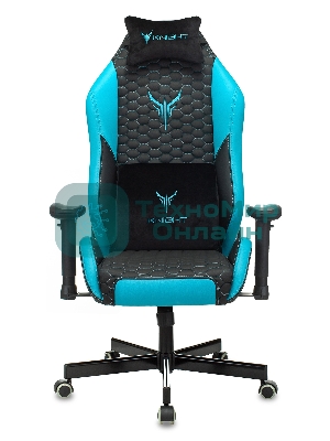Кресло Knight Neon черный/голубой, экокожа, 120 кг, механизм качания
