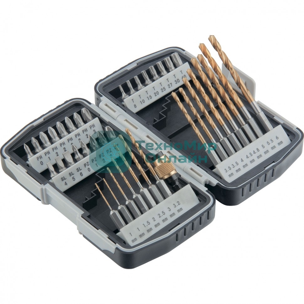 Набор бит Matrix и сверл магнитный адаптер crv в пласт. боксе 40шт.