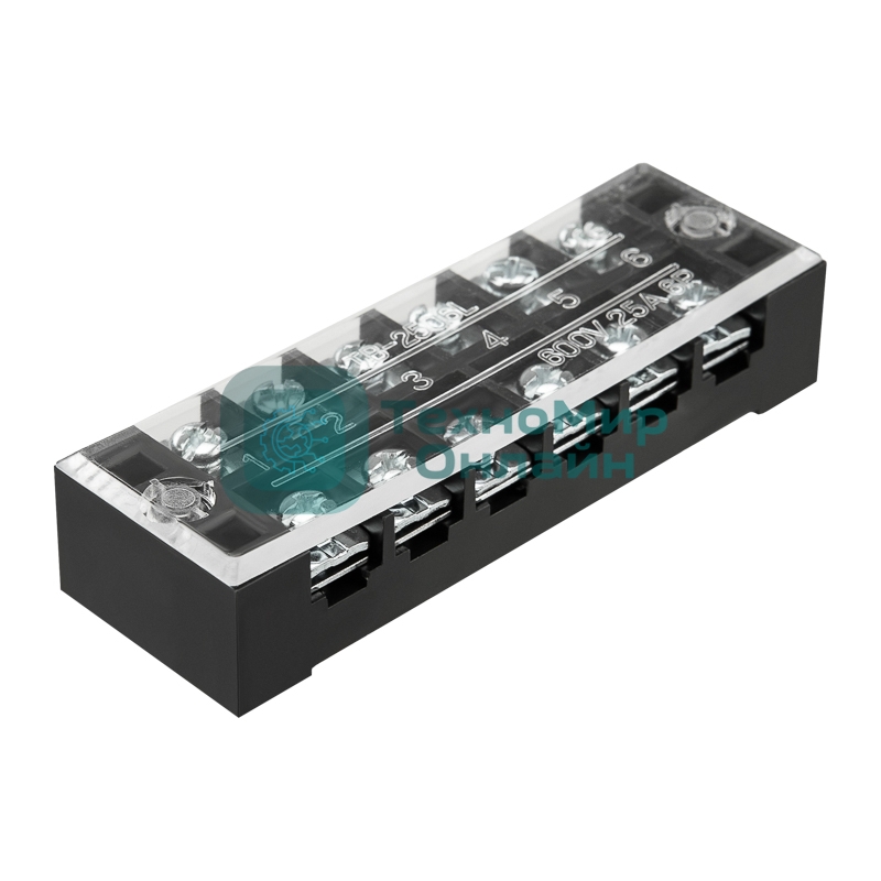 Блок зажимов клеммный Rexant БЗН ТВ-2506 2,5мм2 25A 6 пар