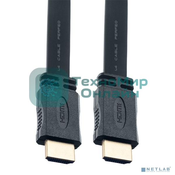 Кабель PERFEO HDMI A вилка - HDMI A вилка, плоский, ver.1.4, длина 3 м. (H1303)