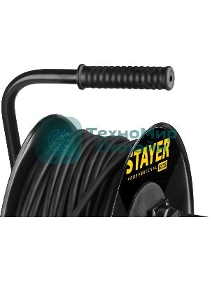 Удлинитель силовой Stayer 55076-50 3x2.5кв.мм 4розет. 50м КГ катушка черный
