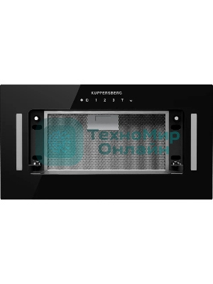 Встраиваемая вытяжка Kuppersberg, 52 см, мощность рециркуляции 650 м3/ч, мощность отвода 1300 м3/ч, сенсорное управление, таймер, турборежим, угольный фильтр KF-ES (доп. Опция), уровень шума 46 дБ, черный