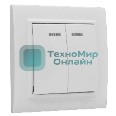 Выключатель 2-клавишный СП с индикатором,10А, белый EKF Basic Минск