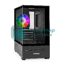 Компьютерный корпус Minitower ExeGate i3 SEA (mATX, БП 800NPX, 2*USB+1*USB 3.0, HD аудио, черный, 1 вент. 12см с RGB подсветкой, передняя и боковая панели - закаленное стекло)