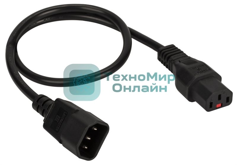 Шнур питания Lanmaster с блокировкой C13-C14, 3х0.75, 220В, 10А, черный, 3 метра