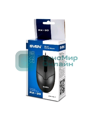 Мышь проводная SVEN RX-30 черный, 1000 dpi, USB, кнопки - 3