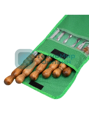 Набор шампуров плоских Palisad Camping 650 мм, с деревянной рукояткой, в чехле, 6 шт.