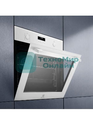 Духовой шкаф электрический Electrolux EOD6F77WV с конвекцией, приготовление на пару, объем 72 л, утапливаемые переключатели, 9 режимов,очистка каталитическая, 3 стекла в дверце, направляющие проволочные + телескопические (1 уровень), термощуп