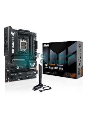 Материнская плата ASUS TUF GAMING B650E-PLUS WIFI, AM5, AMD B650, 4xDDR5, 4xSATA, 3xM.2, 1xPCIe 5.0 x16, 1xPCIe 4.0 x4, 2xPCIe 4.0 x1, 1xDisplayPort, 1xHDMI, 1x2.5Gb LAN, Wi-Fi 6E, Bluetooth 5.3, 1xUSB-C 20Gbps, 3xUSB-A 10Gbps, 6xUSB-A 2.0, 5x3.5 мм, 7.1, ATX