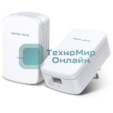 Комплект гигабитных адаптеров Mercusys AV1000 Gigabit Powerline Kit, HomePlug AV2 standard, 1 Gigabit port, 300m over electrical circuits, plug and play.
