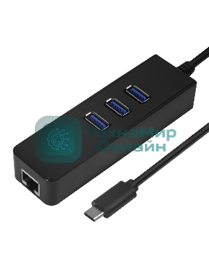 Cетевой адаптер Greenconnect USB 3.1 Тип C M -> Ethernet RJ-45 F Lan Card + USB 2.0-хаб на 3 порта (GCR-UC2CL01)