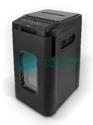 Шредер Heleos АП55-4 черный с автоподачей (секр.P-4) фрагменты 400лист. 55лтр. скрепки скобы пл.карты